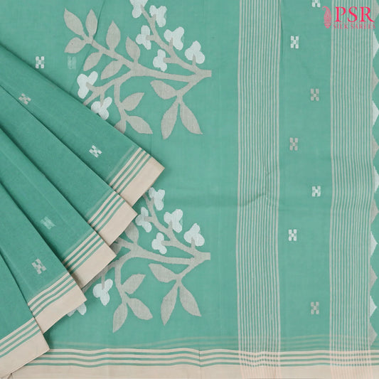 Turquoise Blue Bengal Cotton Saree