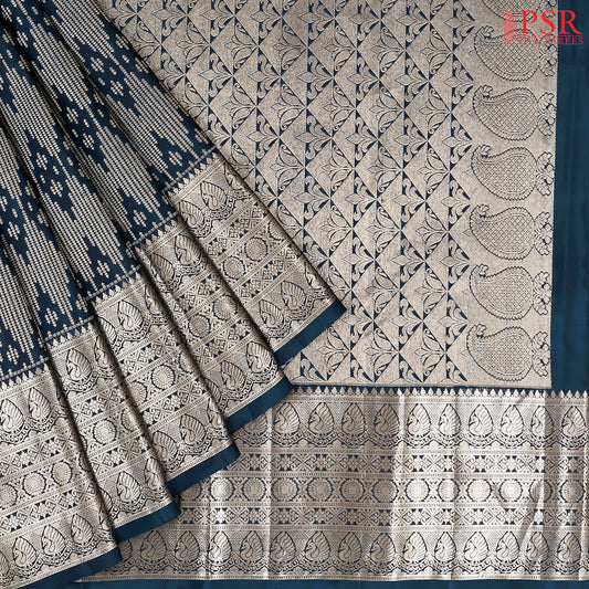 Prussian Blue Kanchipuram Silk Saree