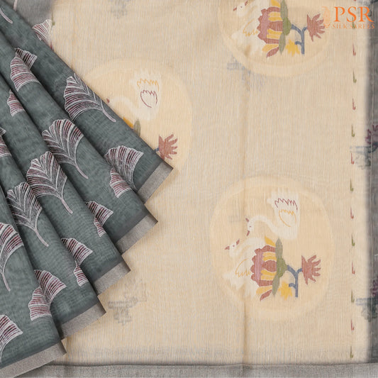Dark Harbour Grey Silk Cotton Saree