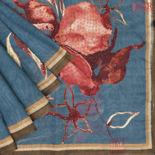 Dark Steel Blue Silk Cotton Saree