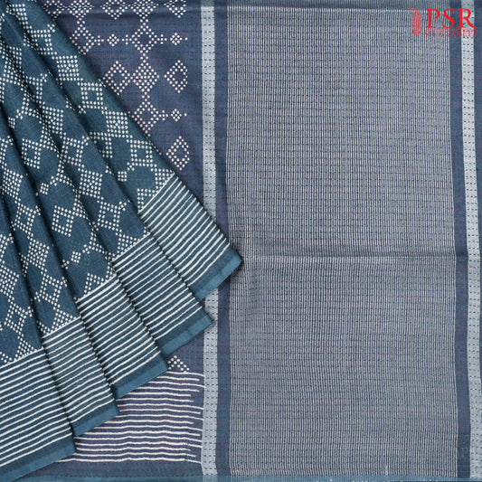 Teal Blue Linen Saree
