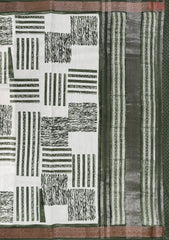 Beige & Dark Olive Green Chanderi Silk Cotton Saree