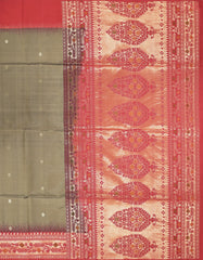 Dark Olive Grey Soft Silk Saree