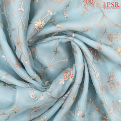 Sky Blue Organza Laser Embroidery Saree