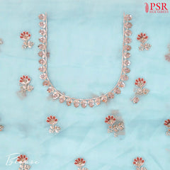 Sky Blue Organza Laser Embroidery Saree