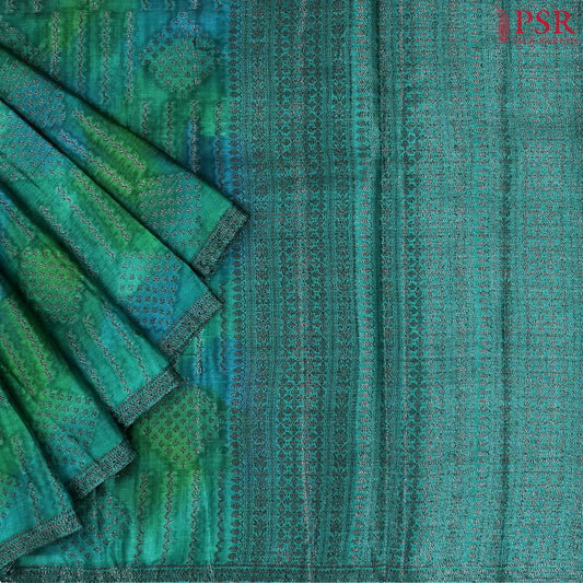 Pine Green Banaras Tussar Silk Saree