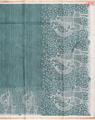 Turquoise Teal Semi Tussar Saree