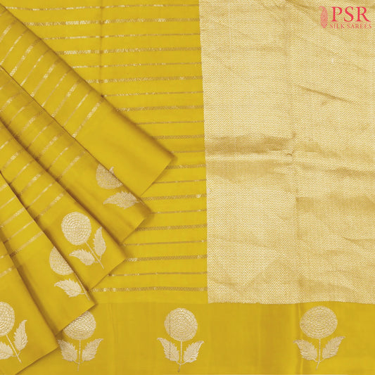 Olive Yellow Chiniya Silk Saree