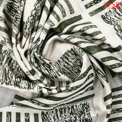 Beige & Dark Olive Green Chanderi Silk Cotton Saree