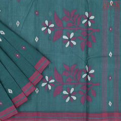 Dark Teal Blue Bengal Cotton Saree