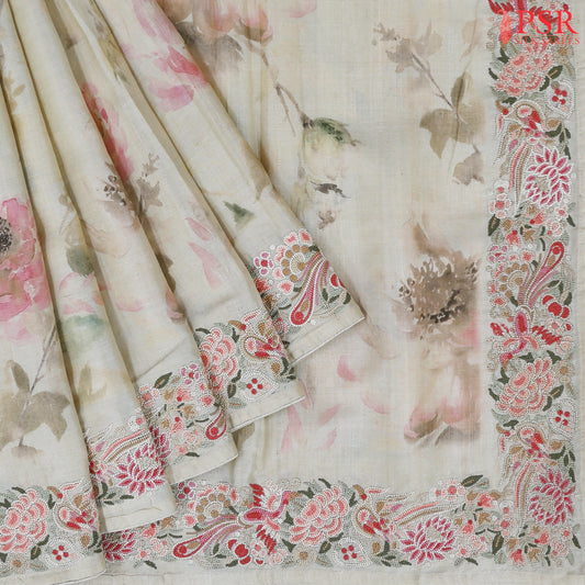 Cosmic Latte Beige Kadhi Tussar Silk Saree