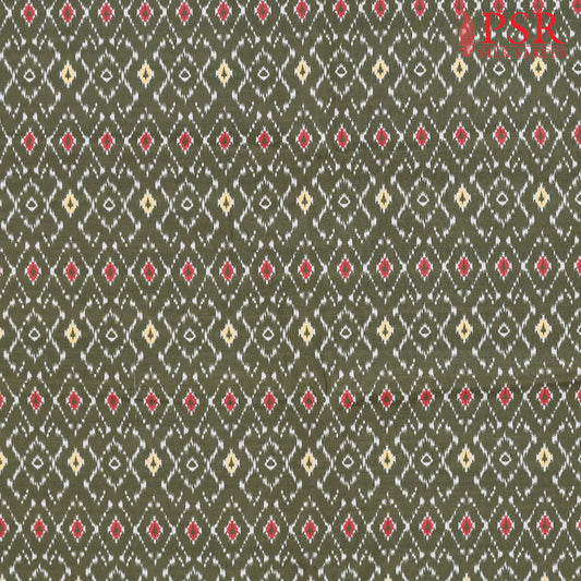 Dark Olive Green Semi Tassar Ikkat Print Running Material