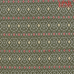 Dark Olive Green Semi Tassar Ikkat Print Running Material
