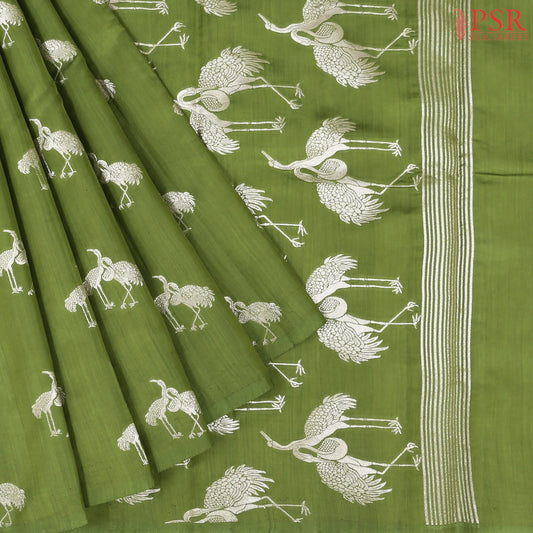 Sap Green Chiniya Silk Saree