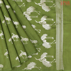 Sap Green Chiniya Silk Saree