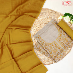 Beige & Mustard Yellow Tussar Silk Dress Material