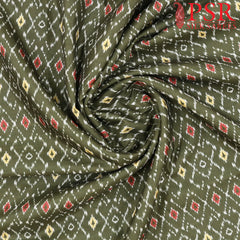 Dark Olive Green Semi Tassar Ikkat Print Running Material