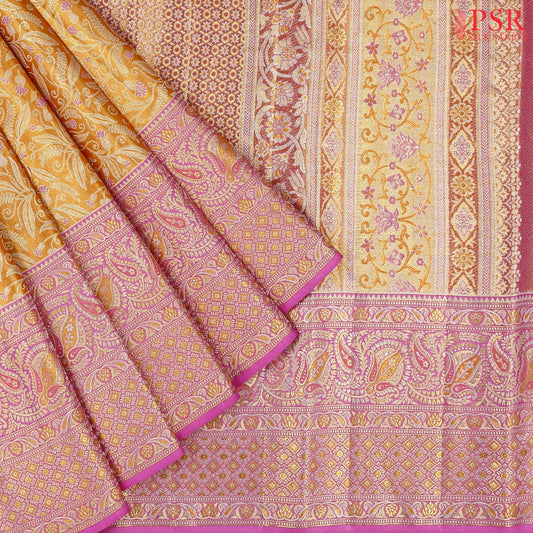 Tangerine Orange Bridal Kanchipuram Tissue Silk Saree
