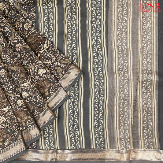 Lead Grey Chanderi Silk Cotton Saree