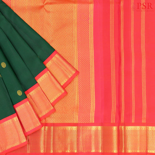 Dark Green Nine Yards Half Fine Silk Saree