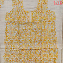 Beige & Mustard Yellow Tussar Silk Dress Material