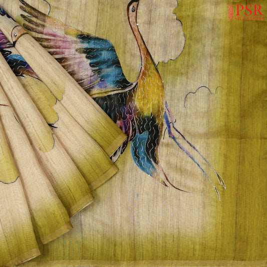 Tussar Beige Semi Dupion Saree