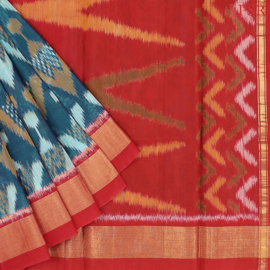 Peacock Blue Patola Silk Cotton Saree