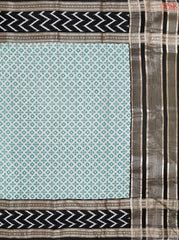 White & Sea Green Assam Saree