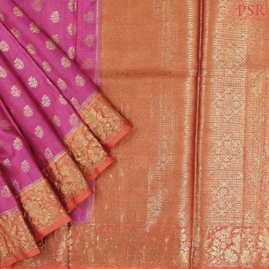 Dark Pink Banaras Tussar Silk Saree