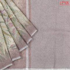 Floral Beige Linen Saree