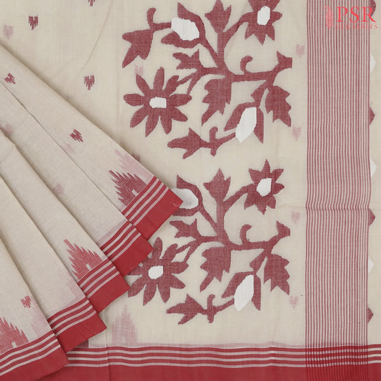 Beige Bengal Cotton Saree