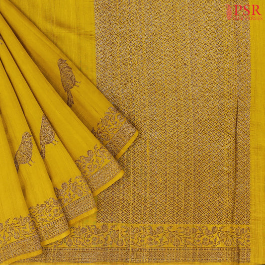 Mustard Yellow Banaras Jute Silk Saree