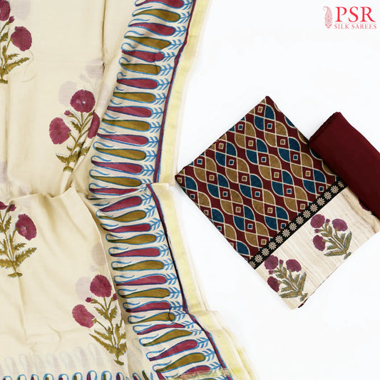 Dark Burgundy Silk Cotton Dress Material