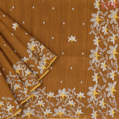 Mustard Brown Kosa Embroidery Saree