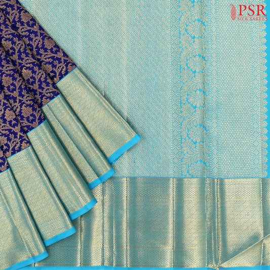 Berry Blue Kanchipuram Jacquard Silk Saree