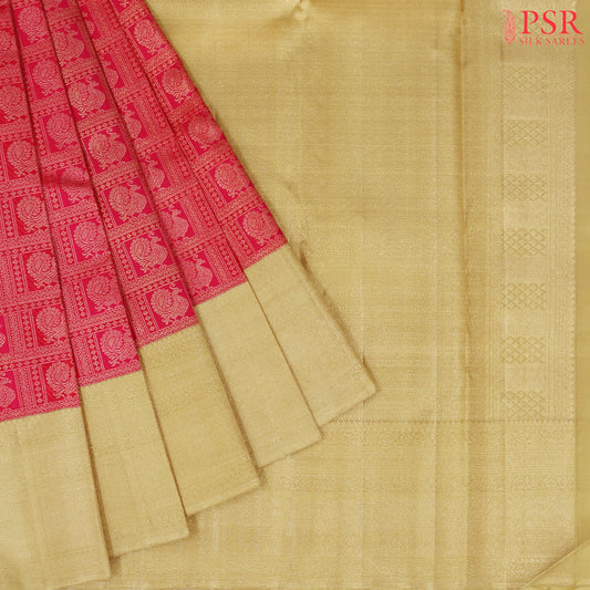 Red And Pink Bridal Kanchipuram Silk Saree