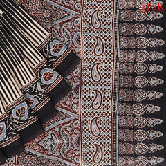 Beige & Black Jaipur Cotton Printed Saree
