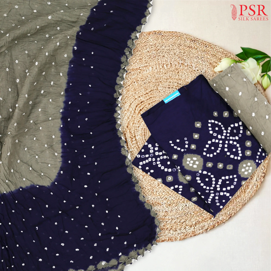 Indigo Blue Bandhini Dress Material