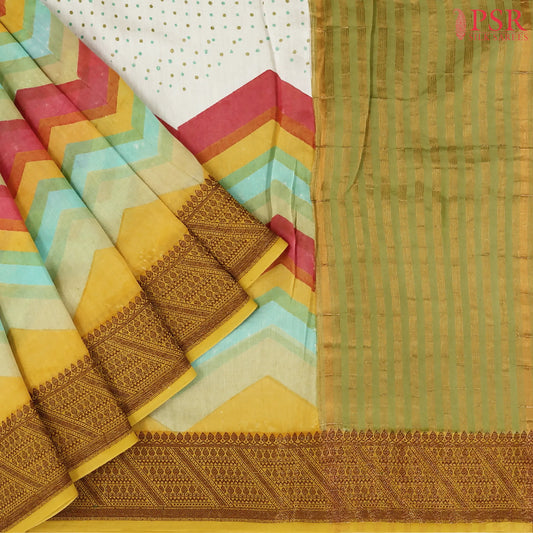 Light Beige Chanderi Silk Cotton Saree