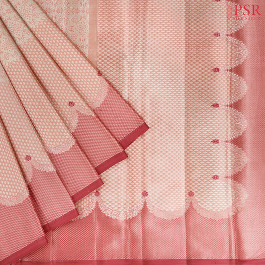Silver & Flamingo Pink Kanchipuram Tissue Silk Saree