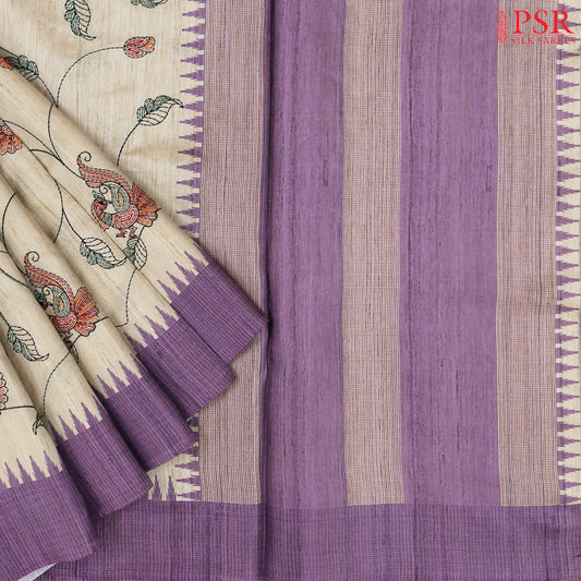Parchment Beige Semi Dupion Saree