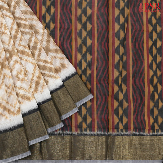 Off White Semi Patola Silk Cotton Saree