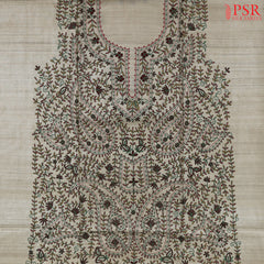 Beige & Basil Green Tussar Silk Dress Material