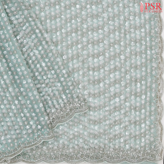 Ice Blue Georgette Laser Embroidery Saree