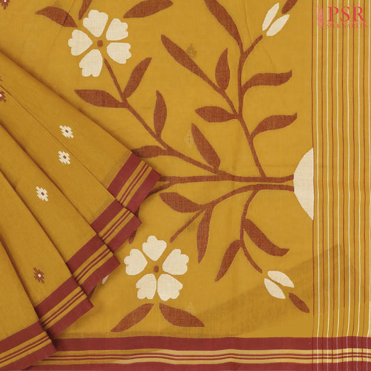 Mustard Bengal Cotton Saree