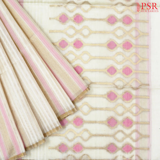 Floral Beige Kora Soft Silk Saree