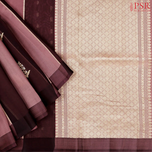 Dark Mauve Kora Banaras Silk Saree