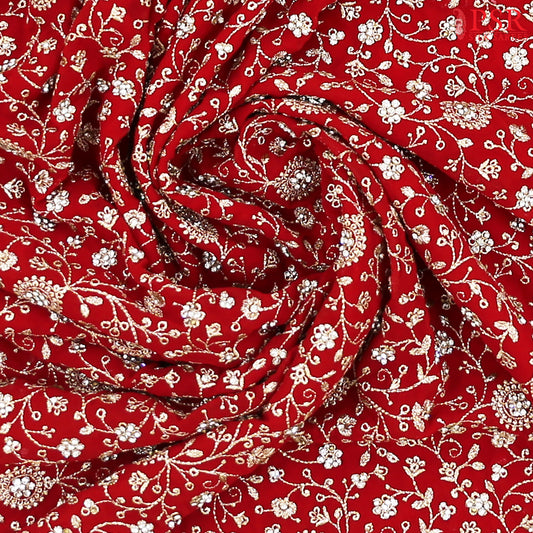 Red Georgette Laser Embroidery Saree