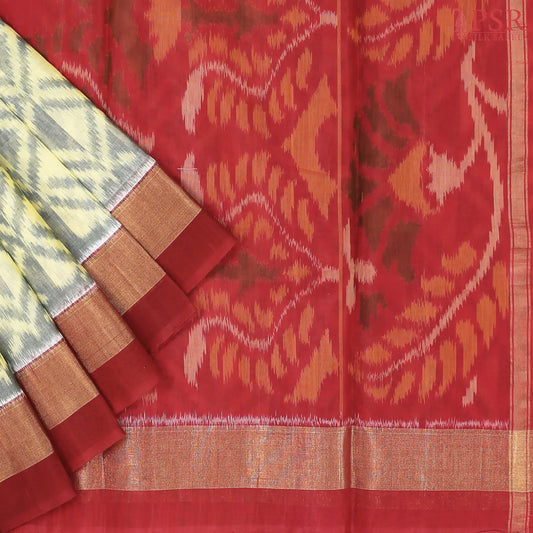 Cream Beige & Grey Patola Silk Cotton Saree