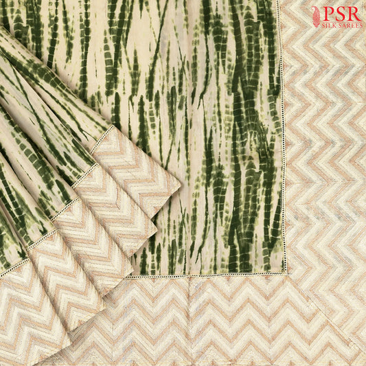 Beige & Olive Green Semi Dupion Embroidery Saree